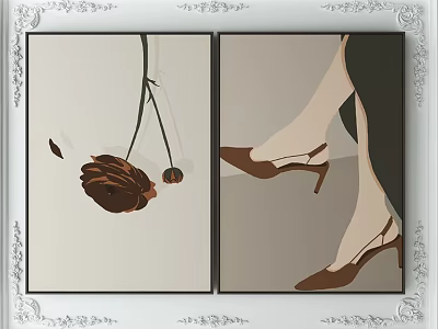 Decorative Paintings Featuring Flower Leaves And Female Legs In High Heels 3d model