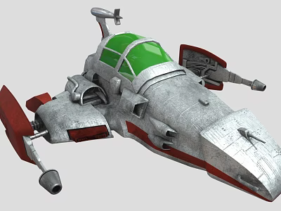 Futuristic Sci Fi Spaceship With Silver Body Green Cockpit And Red Mechanical Wings 3d model