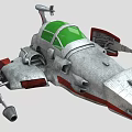 Futuristic Sci Fi Spaceship With Silver Body Green Cockpit And Red Mechanical Wings