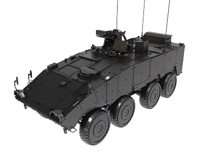 Black Six Wheeled Armored Vehicle With Weapon Mount And Antennas 3d model