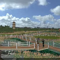 Scenic Park Landscape With Wooden Bridge Traditional Pagoda Serene Water And Lush Greenery