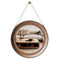 Round Hanging Mirror for Living Room Decor Reflecting Sofa and Coffee Table 3d model