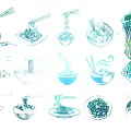 Hand Drawn Blue And White Noodle Themed Pendant With Chopsticks Bowls And Plates