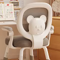 Kids White Desk and Chair Set With Bear Design Gray Cushion in Bedroom