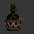 Decorative Household Bottle with Green Neck Brown Woven Body Wooden Lid and Handle