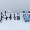 Different Sports Equipment for Fitness Training With Weight Bench Treadmill and Billiards Table