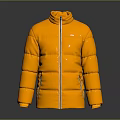 Stylish Orange Puffer Jacket With Stand Collar Front Zipper And Padded Sleeves