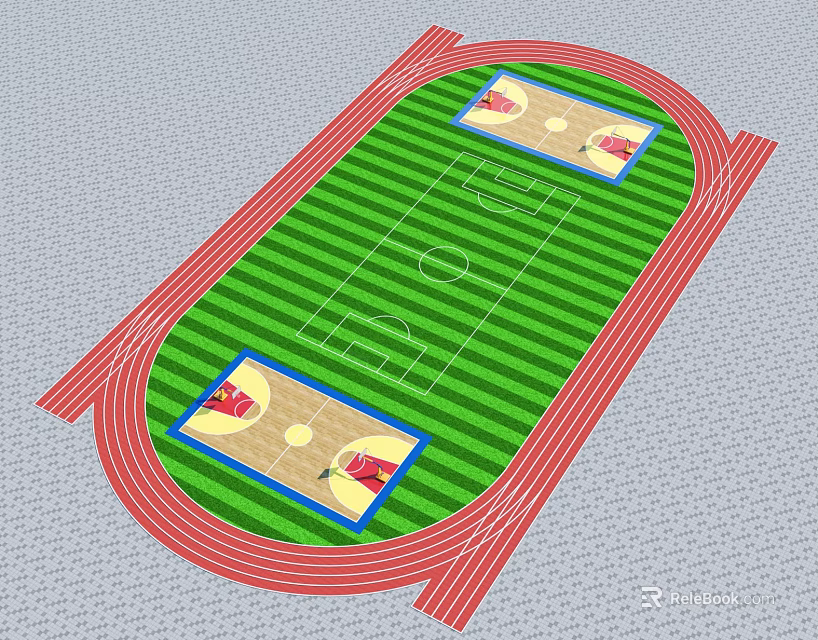 Sports Track Facility On Green Grass Field With Sand Pits Design 3d model 