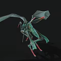 3D Fantasy Creature Model With Green Blue Color Large Wings And Red Claws