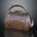 Vintage Brown Crocodile Texture Handbag With Wooden Handle And Metal Clasp Design