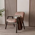 Leather Leisure Chair with Throw Blanket in Cozy Room near Wooden Wall and Green Plant