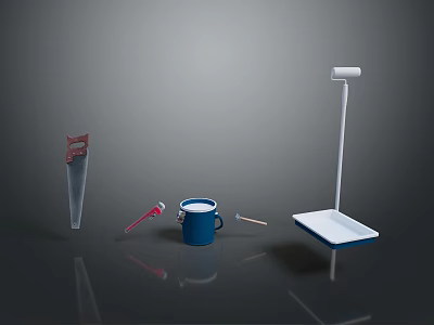 Professional Painting Equipment Set With Roller Tray Bucket Brush And Scraper 3d model