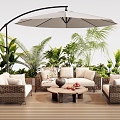 Outdoor Sofa Rattan Sofa Vase Ornaments Plant Flower Box Green Plant Combination 3d model