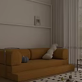 Multi Seater Yellow Corduroy Sofa With White Pillow Blue Pumpkin Decor In Cozy Interior