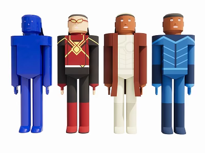 Four Unique Action Figures With Colorful Outfits And Distinct Stylish Designs 3d model