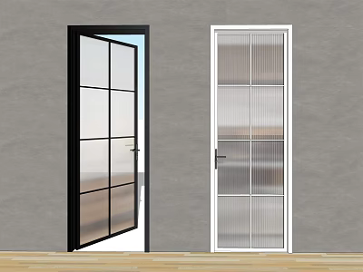 Black And White Frame Interior Glass Doors With Grid Design And Wooden Floor 3d model