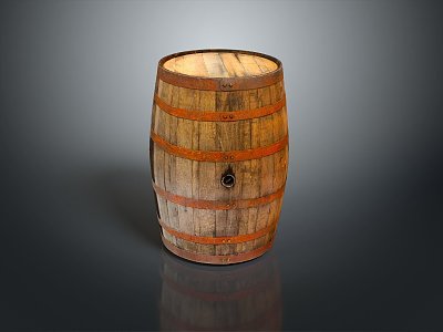 Wooden Barrel Water Barrel Old Wooden Barrel Water Barrel Pot Container Realistic 3d model