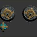 Gray Tower Like Equipment With Gold Top Decorations Small Blue Windows And Floating Blue Sphere