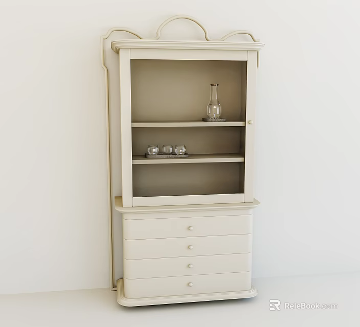 White Decorative Cabinet With Glass Door Shelves And Drawers For Home Decor 3d model 