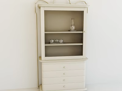 White Decorative Cabinet With Glass Door Shelves And Drawers For Home Decor 3d model