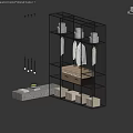Modern Glass Wardrobe Interior With Hanging Clothes Drawers And Storage Boxes