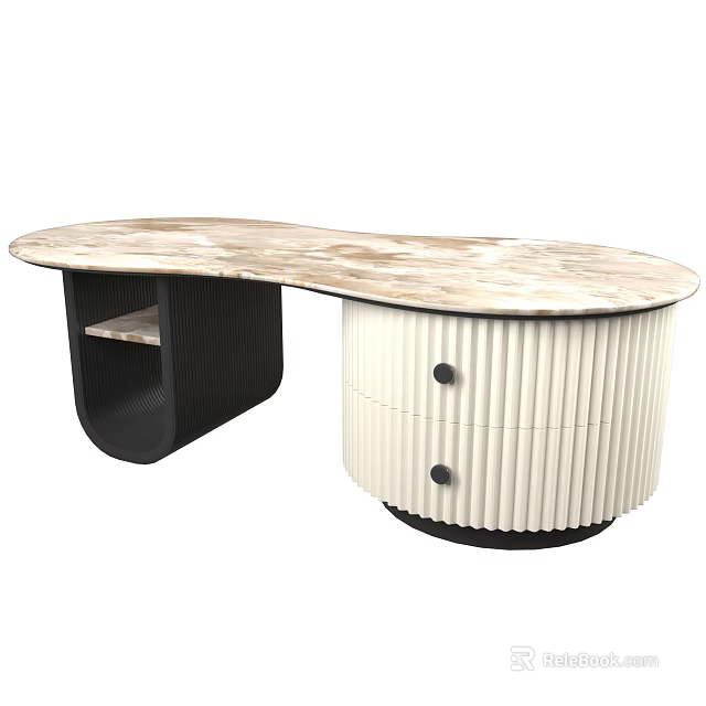 Modern Coffee Table With Marble Top White Ribbed Drawers And Black Frame Design 3d model 