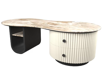 Modern Coffee Table With Marble Top White Ribbed Drawers And Black Frame Design 3d model