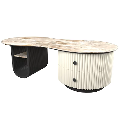 Modern Coffee Table With Marble Top White Ribbed Drawers And Black Frame Design 3d model