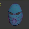 Blue Metallic Mask Showcasing Smooth Surface Eye Holes Circular Mouthpiece On Gray Background With Reflection