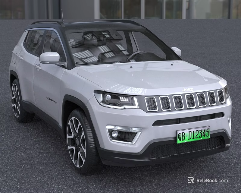 White Jeep SUV With Black Roof Front Grille And Modern Alloy Wheels 3d model 