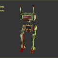 Green Humanoid Robot Featuring Two Antennas And Yellow Grid Display With Long Legs