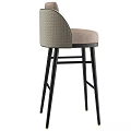 Modern Beige Fabric Bar Stool With Woven Backrest And Black Metal Legs