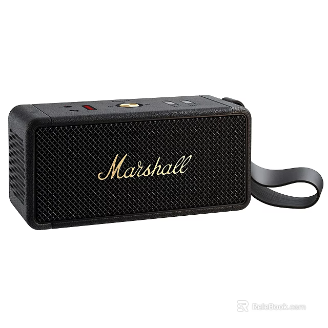 Marshall Black Portable Speaker With Mesh Surface And Strap Design 3d model 