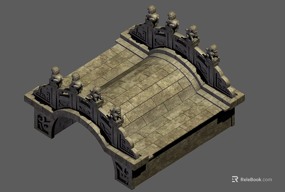 Traditional Chinese Stone Bridge With Carved Railings And Stone Slab Deck 3d model 