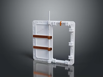 White Industrial Gate With Brown Straps Bolts And Reflective Metal Surface 3d model