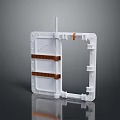 White Industrial Gate With Brown Straps Bolts And Reflective Metal Surface