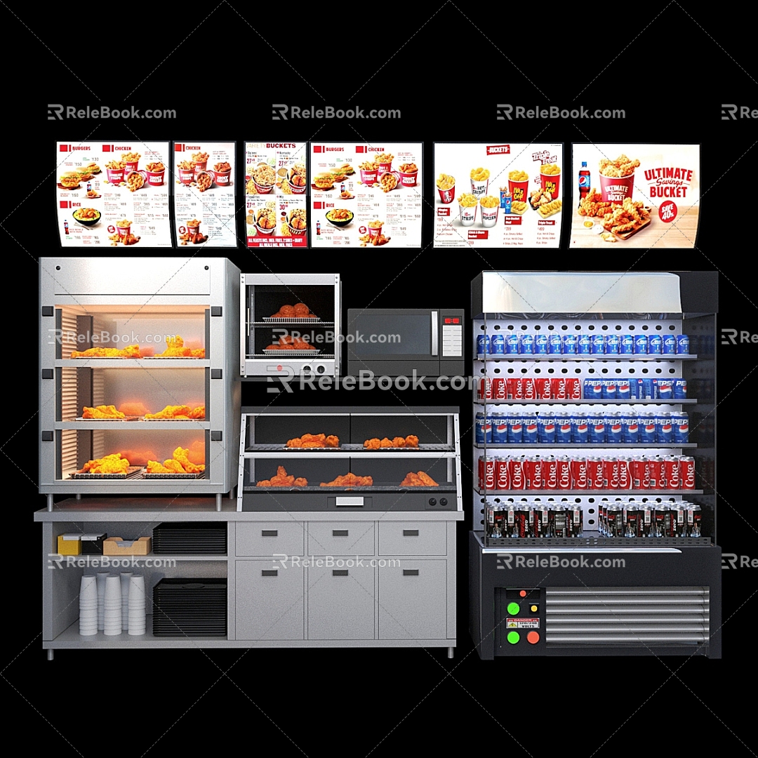 Modern Fast Food & Coffee Kiosk Modern Outdoor Shop Stores Fast Food Coffee Kiosk Light Box Oven Equipment Beverage Food 3d model