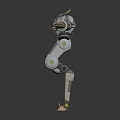 Humanoid Mechanical Robot With Extended Arms Green Accents And Metallic Body