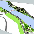 Scenic View Of Red Arch Bridge Spanning Across Calm Water With Greenery On Banks
