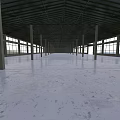 Spacious Industrial Warehouse With High Metal Roof Large Glass Windows Supporting Columns And Concrete Floor