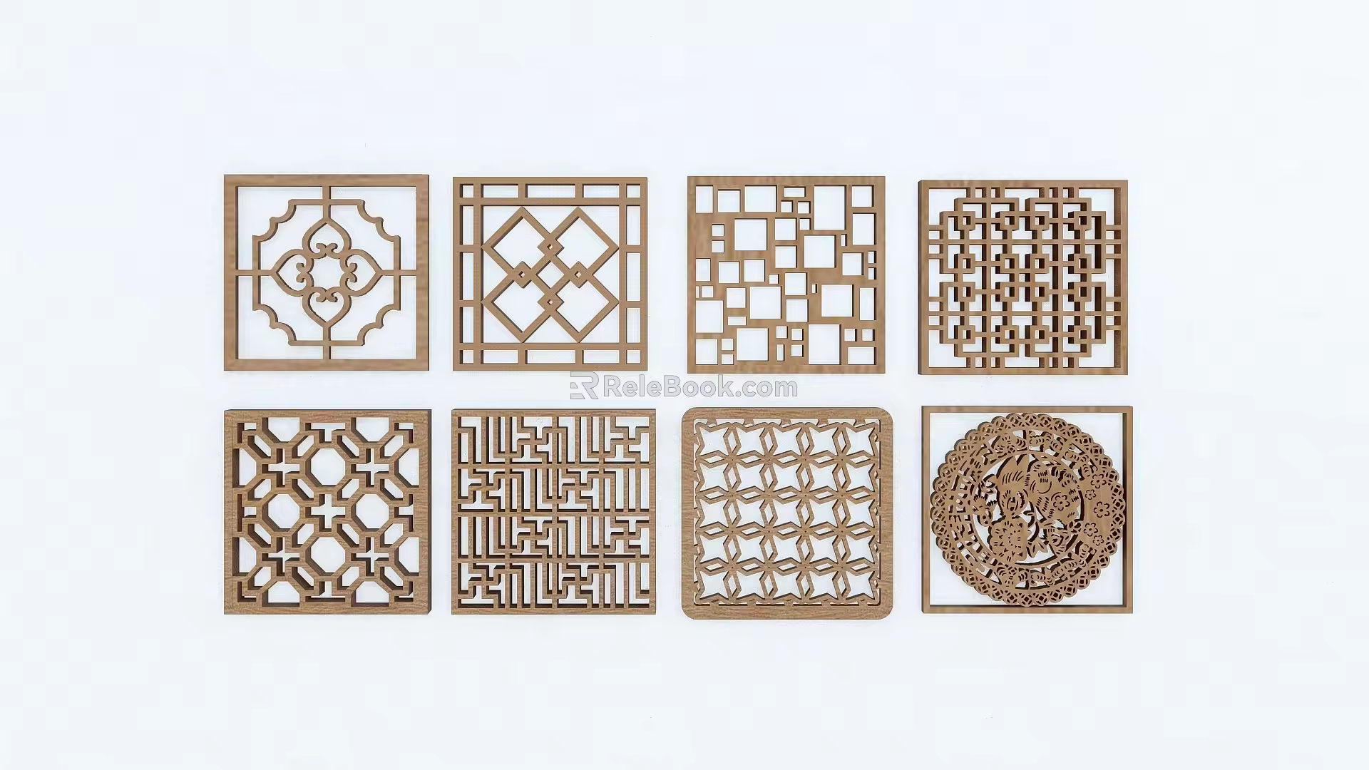 New Chinese Style Hollowed Window Landscape Window Grillwork Window Landscape Pane Wooden Grillwork Window Ancient Building Window Split Window Component 3d model