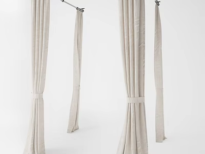 Beige Linen Bed Canopy Design With Hanging Rod And Tieback For Bedroom Decor 3d model