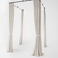 Beige Linen Bed Canopy Design With Hanging Rod And Tieback For Bedroom Decor