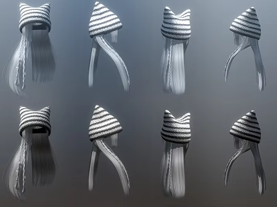Stylish Striped Cat Ear Design Decorative Ornament Set With Hanging Tassels For Home Decor 3d model
