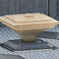 Modern Golden Stacked Cube Sculpture In Plaza With Gray Ground And Building