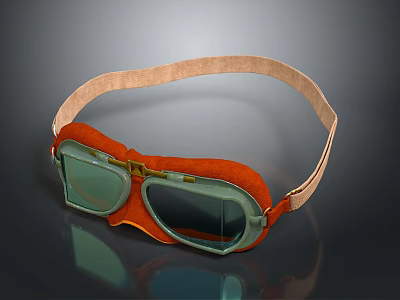 Vintage Style Goggles With Orange Frame Green Lenses And Brown Strap 3d model Vintage Style Goggles With Orange Frame Green Lenses And Brown Strap 3d model