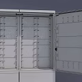 Industrial Metal Cabinet With Open Doors Multiple Shelves And Stable Leg Stand