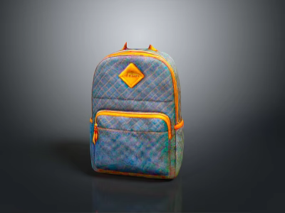 Stylish Blue Green Gradient Backpack With Orange Accents Diamond Quilted Pattern And Front Pocket 3d model