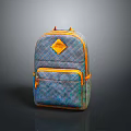 Stylish Blue Green Gradient Backpack With Orange Accents Diamond Quilted Pattern And Front Pocket 3d model