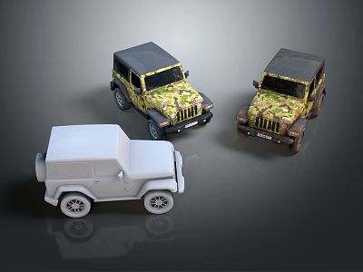 Toy Off Road Cars With Camouflage And White Colors On Gray Background 3d model